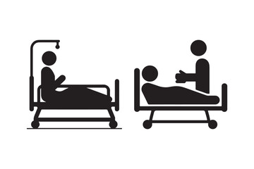Hospital bed icons showing patient receiving care and patient alone