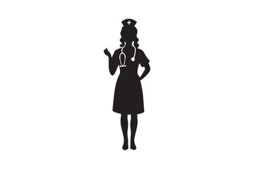 Silhouette of a nurse with a stethoscope and nurse cap