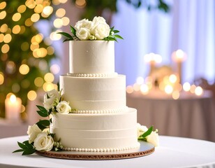 wedding cake decorated with white roses
