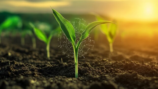 A Vibrant Corn Seedling Bursting Through the Soil, Symbolizing the Future of Agriculture and Growth