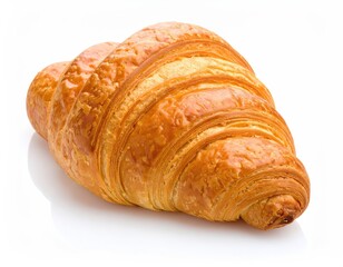 Golden Brown Fresh Croissant on White Background