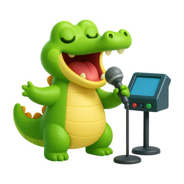 PNG Cheerful crocodile singing joyfully.