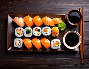 Sushi Plate with Nigiri and Maki Rolls