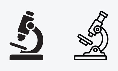 Microscope Icon in Line and Silhouette Vector on White Background