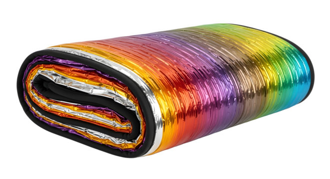 Vibrant Rainbow Flexible Metallic Roll on Transparent Background