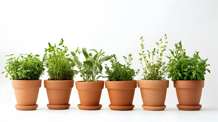 Fototapeta premium Fresh rosemary and other herbs growing in terracotta pots