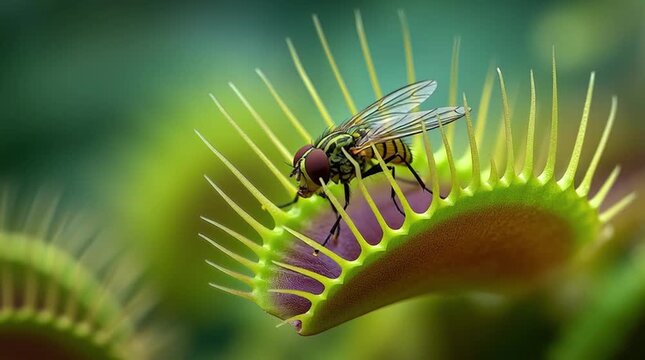 Macro Shot of Fly on Venus Flytrap
