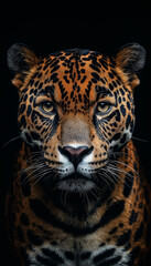 Obraz premium Close-up portrait of a majestic jaguar with striking spots and intense eyes in the wild jungle