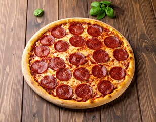 Classic Pepperoni Pizza on Rustic Wooden Background