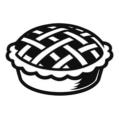 Black and White Vector Illustration of Steaming Pie with Lattice Crust – Classic Dessert in Dish with Scalloped Edge, Perfect for Bakery, Recipe, and Cozy Kitchen-Themed Design

