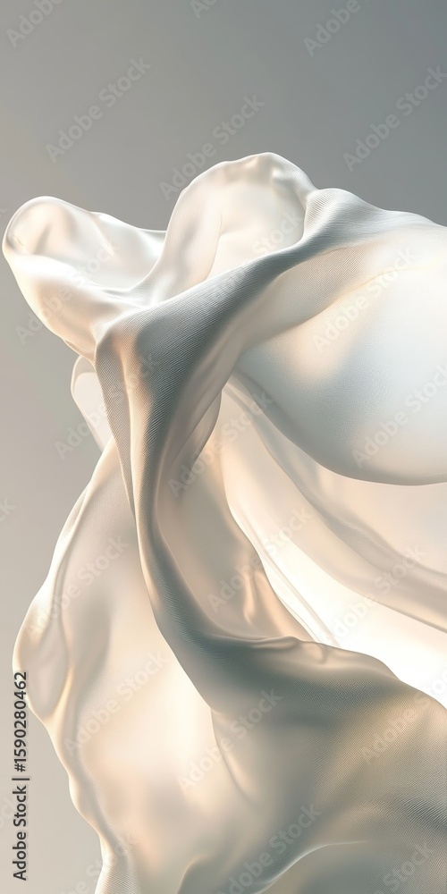 Poster fluid motion and delicate grey tones in abstract wave formations on a soft mute gradient background