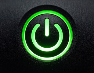 Illuminated Green Power Button on Black Background