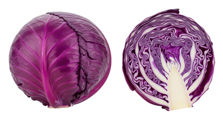 Isolated Red Cabbage Whole and Cut