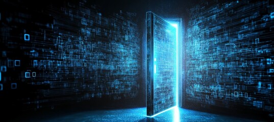 Futuristic Digital Portal Opens to a Modern Technology World, Inviting Exploration and Innovation