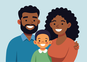 Vector art of diverse family with son smiling together