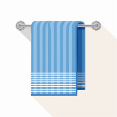 Bath towel on hook – Large folded towel hanging on a bathroom wall hook.
