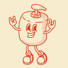 Retro mascot bottle. Refillable cosmetic pump bottle for lotion, serum, soap. Eco-friendly recyclable plastic, minimalist spa aesthetic