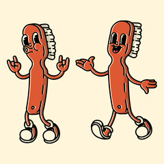 Groovy 70s-80s toothbrush mascot in vibrant colors. Handdrawn retro design for dental clinics and eco oral care brands