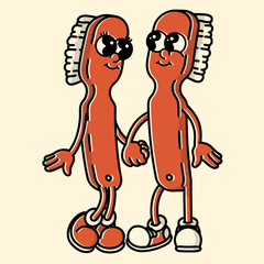 Groovy 70s-80s toothbrush mascot in vibrant colors. Handdrawn retro design for dental clinics and eco oral care brands
