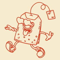Adorable tea bag mascot in love with Rose and Vanilla blends. Retro design for Valentine's Day floral tea collections