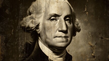 old worn vintage sepia toned polaroid photo of president  George Washington