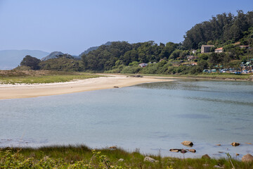 Lagoa dos Nenos, a beautiful coastal lagoon located between Rodas Beach and Figueiras Beach on the Cíes Islands, part of the Atlantic Islands of Galicia National Park in Spain. 