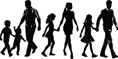 Vector art of family walking holding hands