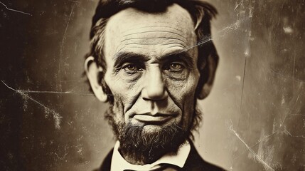 old worn vintage sepia toned polaroid photo of president  Abraham Lincoln