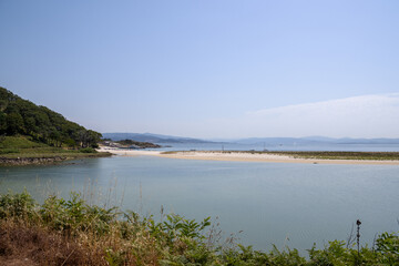 Lagoa dos Nenos, a beautiful coastal lagoon located between Rodas Beach and Figueiras Beach on the C&iacute;es Islands, part of the Atlantic Islands of Galicia National Park in Spain. 