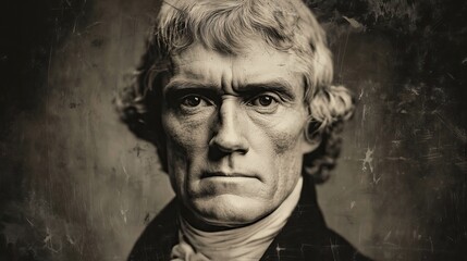 old worn vintage sepia toned polaroid photo of president Thomas Jefferson