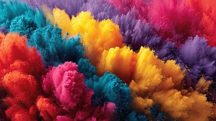 Vibrant, airy cloud of colorful powder suspended and mixed together