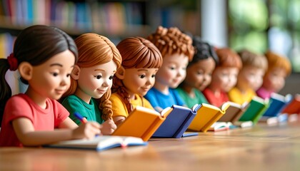 Children reading books in a library setting