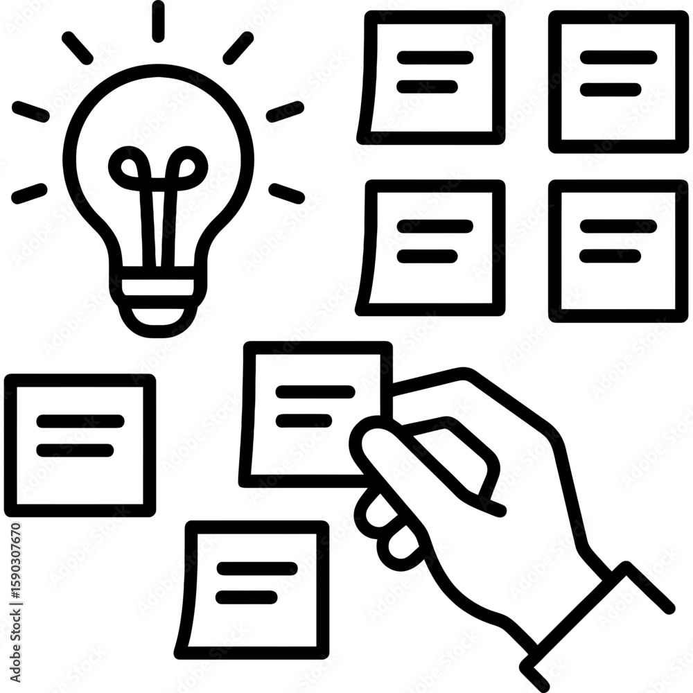 Poster brainstorming with sticky notes outline icon vector