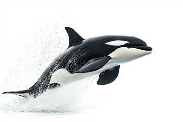 Orca whale jumping in the ocean with marine wildlife and sea animals splashing water