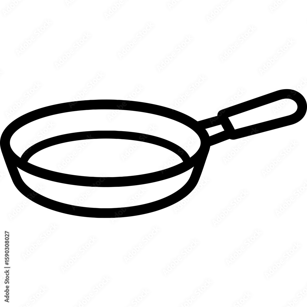 Poster frying pan with long handle outline icon vector