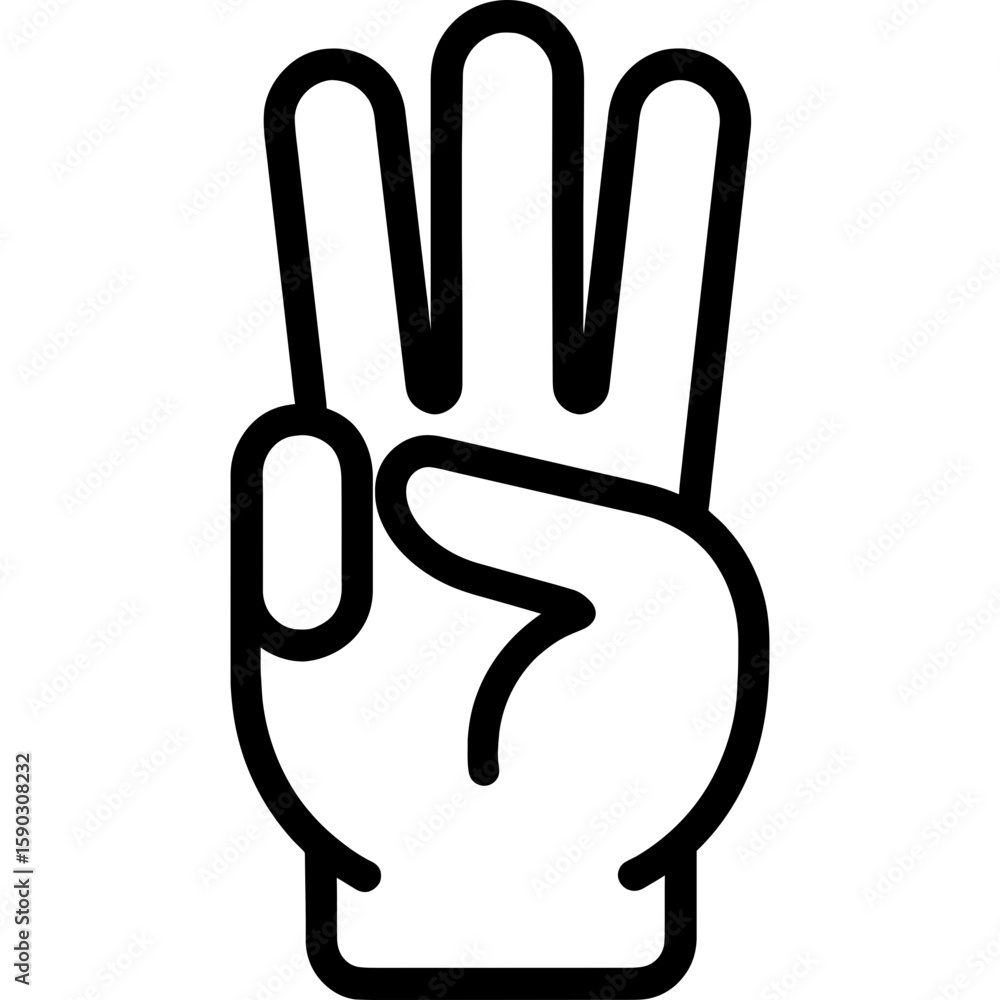 Poster hand showing number three outline icon vector