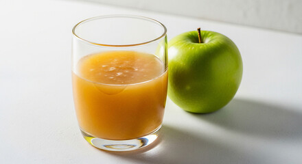 Fototapeta premium Fresh Apple Juice in a Glass with a Green Apple