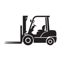 Naklejka premium Black forklift truck with forks and wheels industrial vehicle material handling