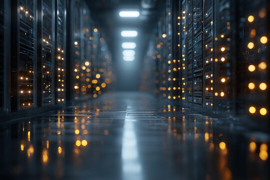 Data Center: Server Racks and Digital Light Trails