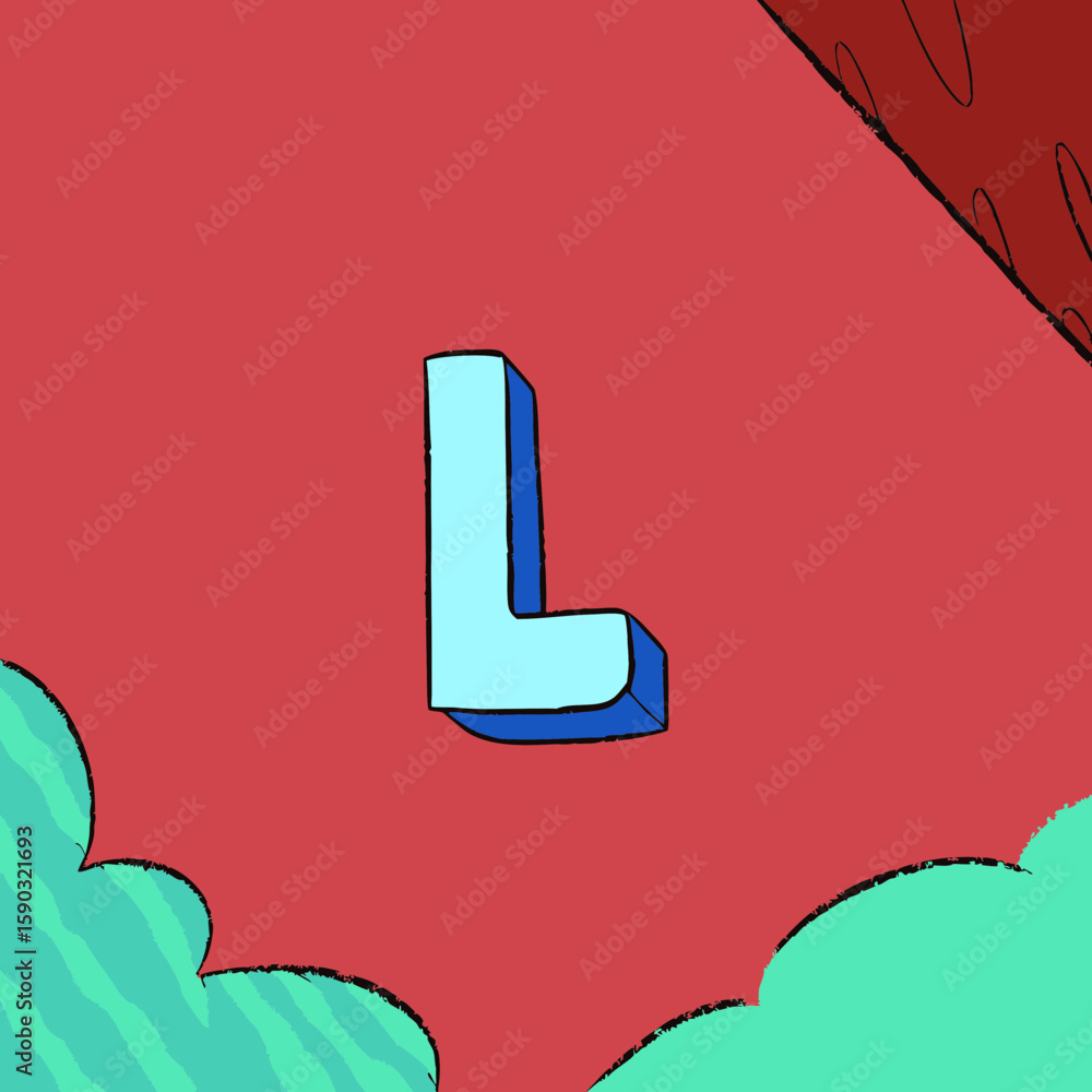 Fototapete light blue letter l graphic showcases a unique three dimensional design with a vibrant red backdrop 