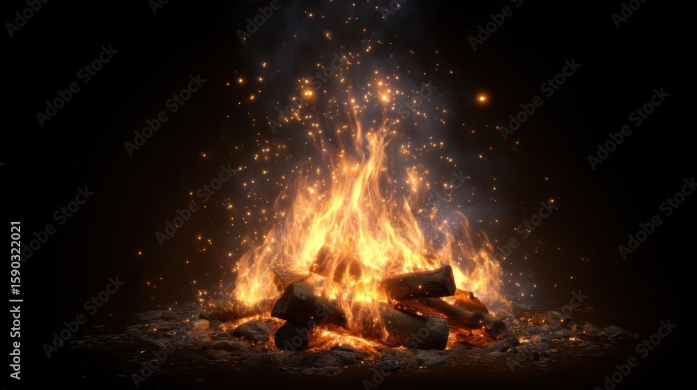 Poster a dynamic animation of a campfire on a transparent background allowing seamless integration with var