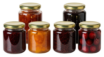Isolated Assorted Jars of Jam