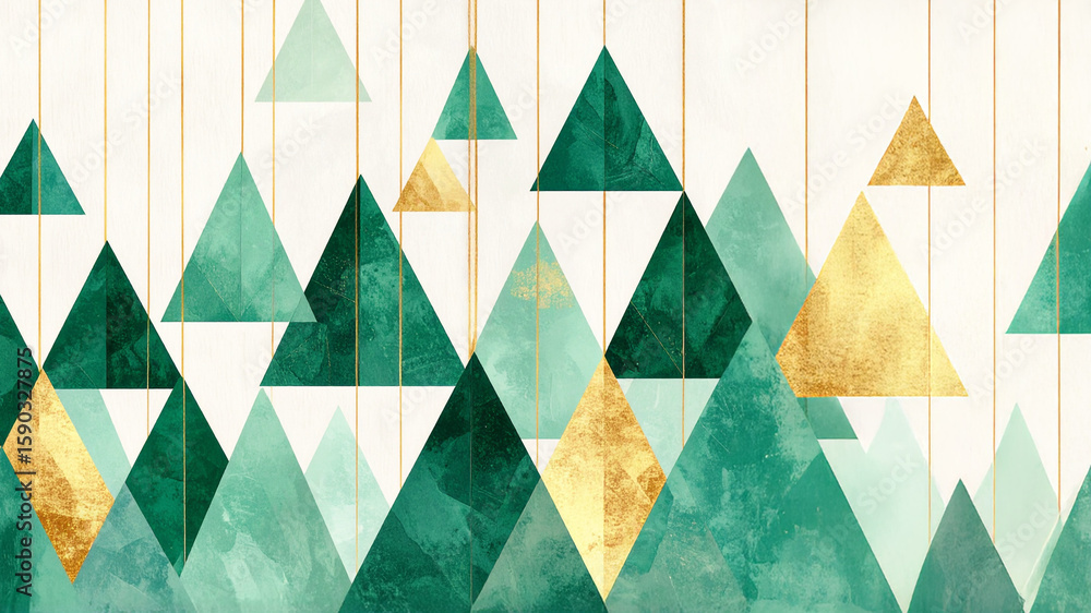 Aufkleber a stylish abstract pattern features overlapping triangles in various shades of green and textured go