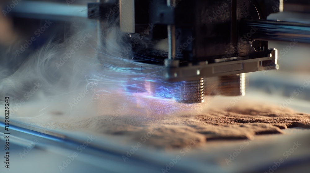 Poster advanced 3d printing technology uses martian dust as a raw material, showcasing the potential for ex