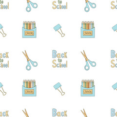 Seamless pattern with scissors, pencils and back to school