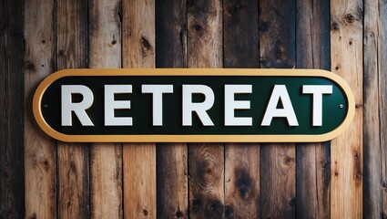 Phrase Retreat is displayed on an attractive signage board with on a beautiful rustic wooden background