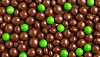 Chocolate and green candy spheres