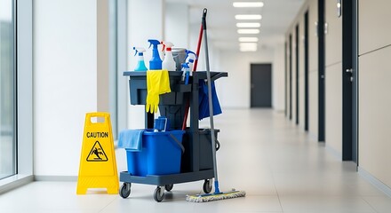 Janitor Cart in Office Building Hallway