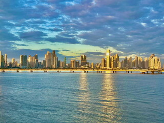 Fototapeta premium New Panama City at Sunset
