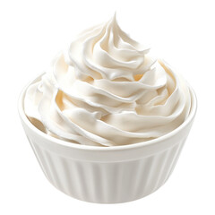 White whipped cream in bowl isolated on transparent background